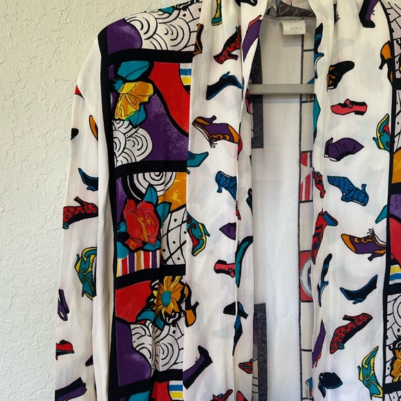 Vintage Multicolor Abstract Print Open Front Cardigan Lightweight Kimono Style - Picture 2 of 7